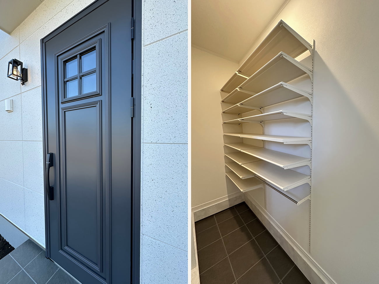 南に下屋を下ろした特徴的な外観と、大容量の土間収納