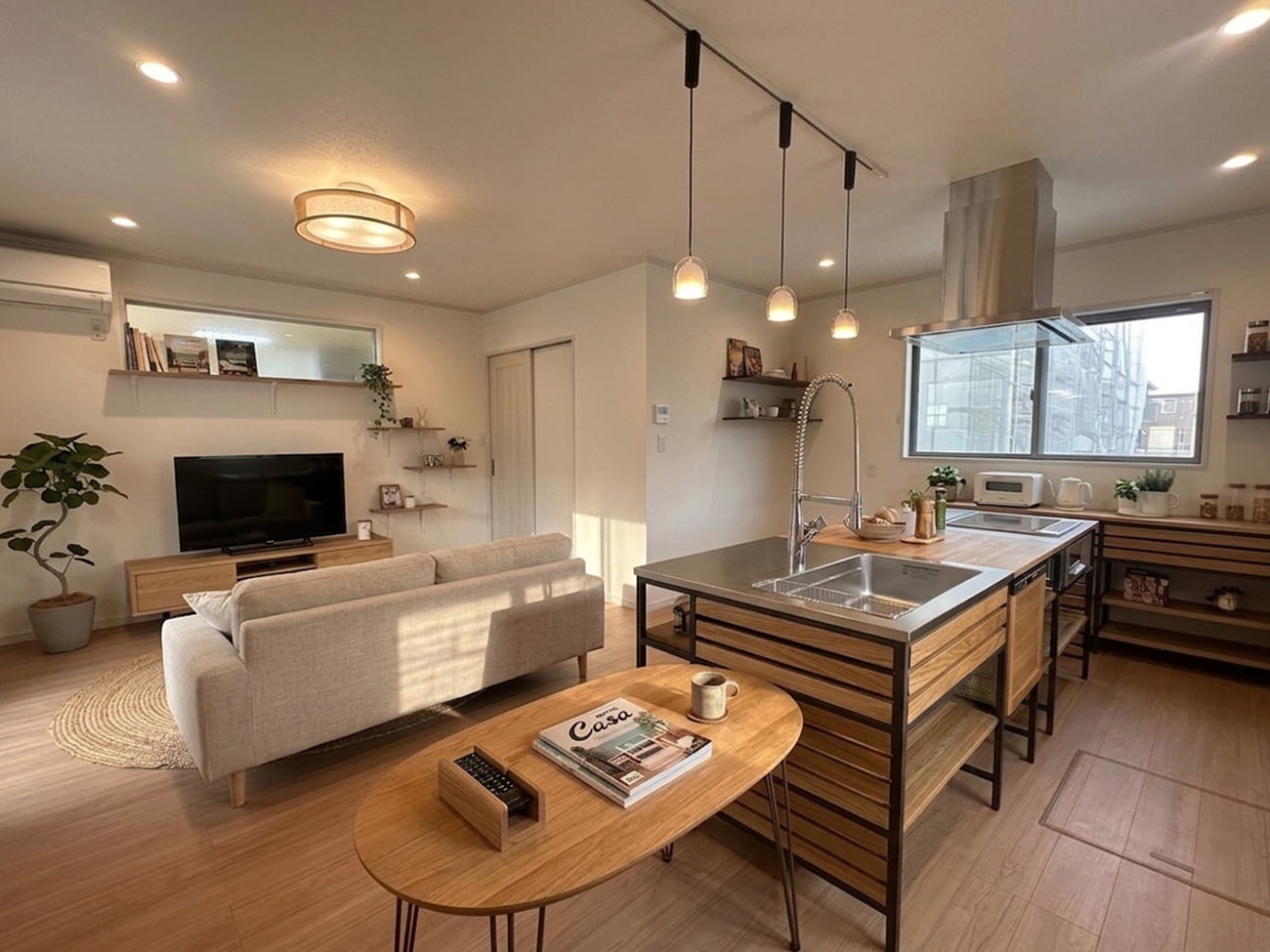 ステンレス×木目が映える、洗練された居住空間